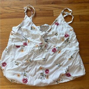 Hollister White Floral Cropped Camisole with Pink and Yellow Accents